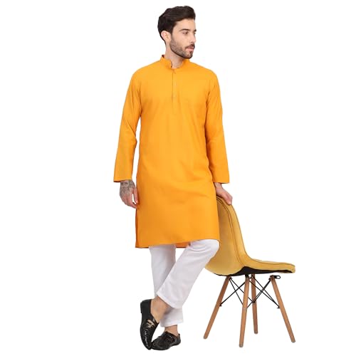 Image of Sadree Men's Cotton Blend Light Weight|Knee Length|Mandrin Collor|Relax comfert|Classic Style Kurta Pyjama Set
