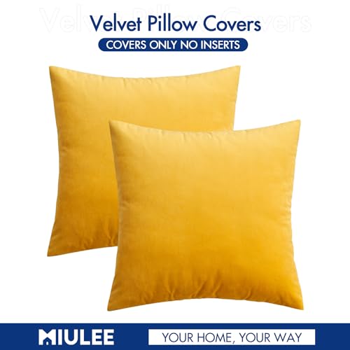Image of MIULEE Pack of 2, Velvet Soft Soild Decorative Square Throw Pillow Covers Set Cushion Case for Sofa Bedroom Car 18 x 18 Inch 45 x 45 Cm