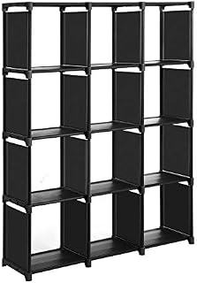 SONGMICS Cube Storage, 12-Cube Bookcase, DIY Closet Organiser, Storage Shelf in Living Room, Childrens Room, Bathroom, 105 x 30 x 140 cm, Includes Rubber Mallet, Black LSN12BK
