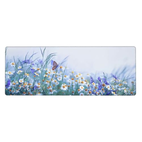 Image of Butterfly Large Gaming Mouse Pad, Extended Floral Mousepad, Big Long Flower Mouse Mat for Keyboard, Computer, (Purple, 31.5 * 11.8 in)