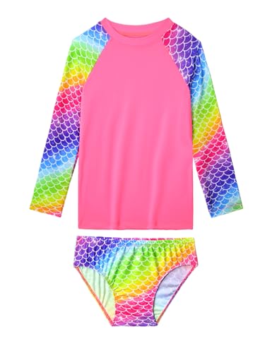 Image of Girls Swimsuit Long Sleeve Rush Guard Bathing Suit Swimwear with Bikini Bottom Sun Protection