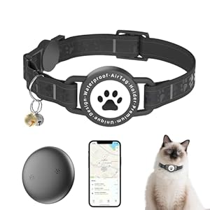 Cat Tracker Collar Waterproof – Cat Collar Breakaway – Smart Pet Activity Tracker – Breakaway Tractive with Reflective Pattern – Comfortable Padding, Adjustable (Black)