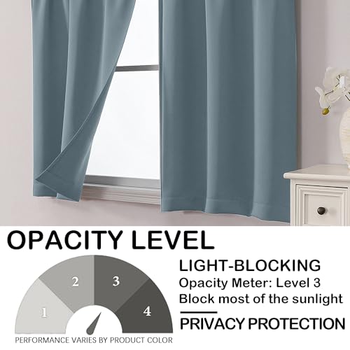 Image of Stone Blue Blackout Curtains for Small Window Treatment, Light Blocking Short Kitchen Window Curtains Over Sink, Dual Rod Pocket Half Window Tiers for Bathroom Basement, Each 40 inch Wx36 L, 2 PCS