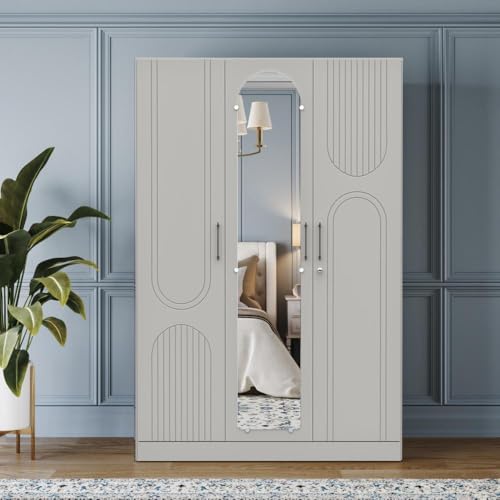 Image of Wakefit Wardrobe for Bedroom | 3 Yr Warranty | Cupboard for Bedroom, Almirah, Wooden Wardrobe, Multi-Shelves Storage with Drawer, Mirror & Hanger, Density:680-750 kg /m, Free Installation(Tyrian- LG)