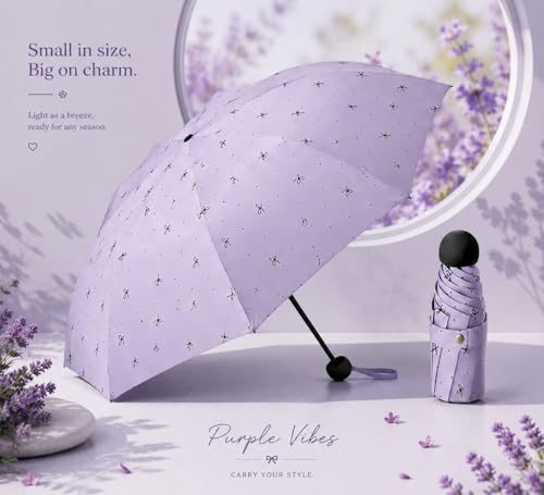 Image of Umbrella, Mini Folding Windproof & Compact UV Umbrella for Sun Protection Rain Windproof Strong Large 3 Fold for Women Handbags,3 Fold for Men Women, Stylish & Compact