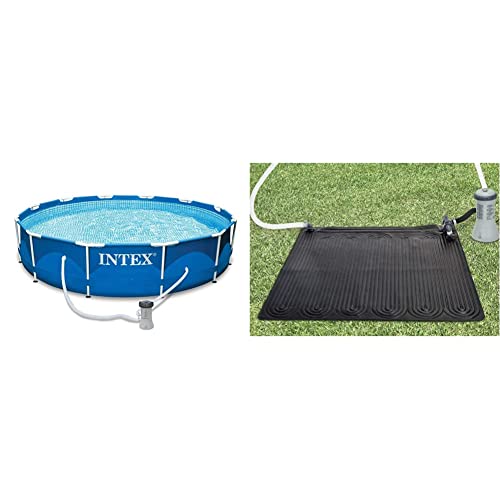 Intex 28212UK Metal Frame Pool Set, Blue, 12 ft x 30-Inch & Eco-Friendly Solar Heating Mat for...