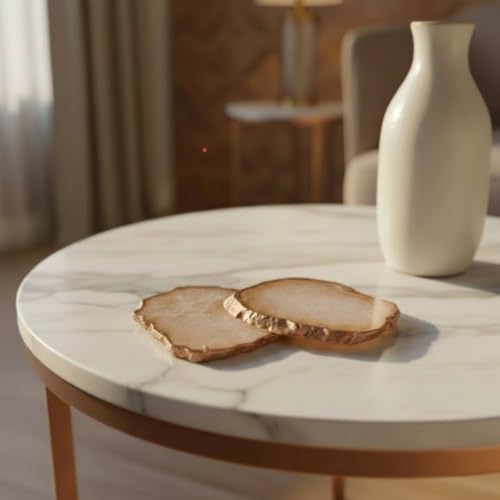Image of Natural Agate Stone Tea Coasters Set | Premium Stone Coasters for Tea, Coffee & Glass | Heat Resistant Coasters for Dining Table, Office Desk & Home Decor | Pack of 2 | Color -Brown