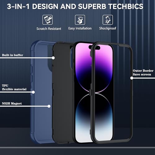Image of SunStory Compatible with iPhone 14 Pro Max Case with HD Screen Protector, 3-Layer Heavy Duty Full-Body Cover,3 in 1 Hybrid Protective Case for iPhone 14 Pro Max 6.7 inch,Blue