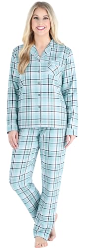 PajamaMania Women's Cotton Flannel Long Sleeve Button-Down Pajamas