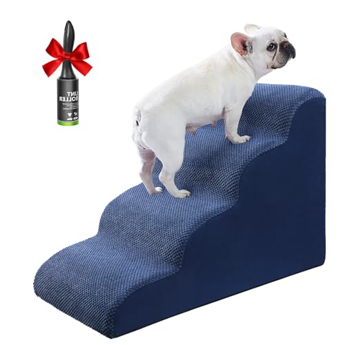 Dog-Stairs-Ramps-for-SmallMedium-Dogs-to-High-Beds-and-Couch-4-Step-Dog-Steps-with-Sturdy-High-Density-Foam-Pet-Stairs-with-Non-Slip-Bottom-for-Puppy-and-Cat-Gifts-Hair-Remover-Roller-Blue - Cucciolini Doodles   Dog-Stairs-Ramps-for-SmallMedium-Dogs-to-High-Beds-and-Couch-4-Step-Dog-Steps-with-Sturdy-High-Density-Foam-Pet-Stairs-with-Non-Slip-Bottom-for-Puppy-and-Cat-Gifts-Hair-Remover-Roller-Blue