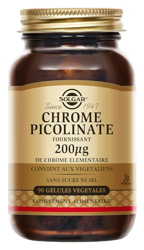 Solgar Chromium Picolinate Suplemento Alimenticio que Mantiene el Nivel de Glucosa en Sangre con Cromo para Hombre y Mujer, 90 Cápsulas