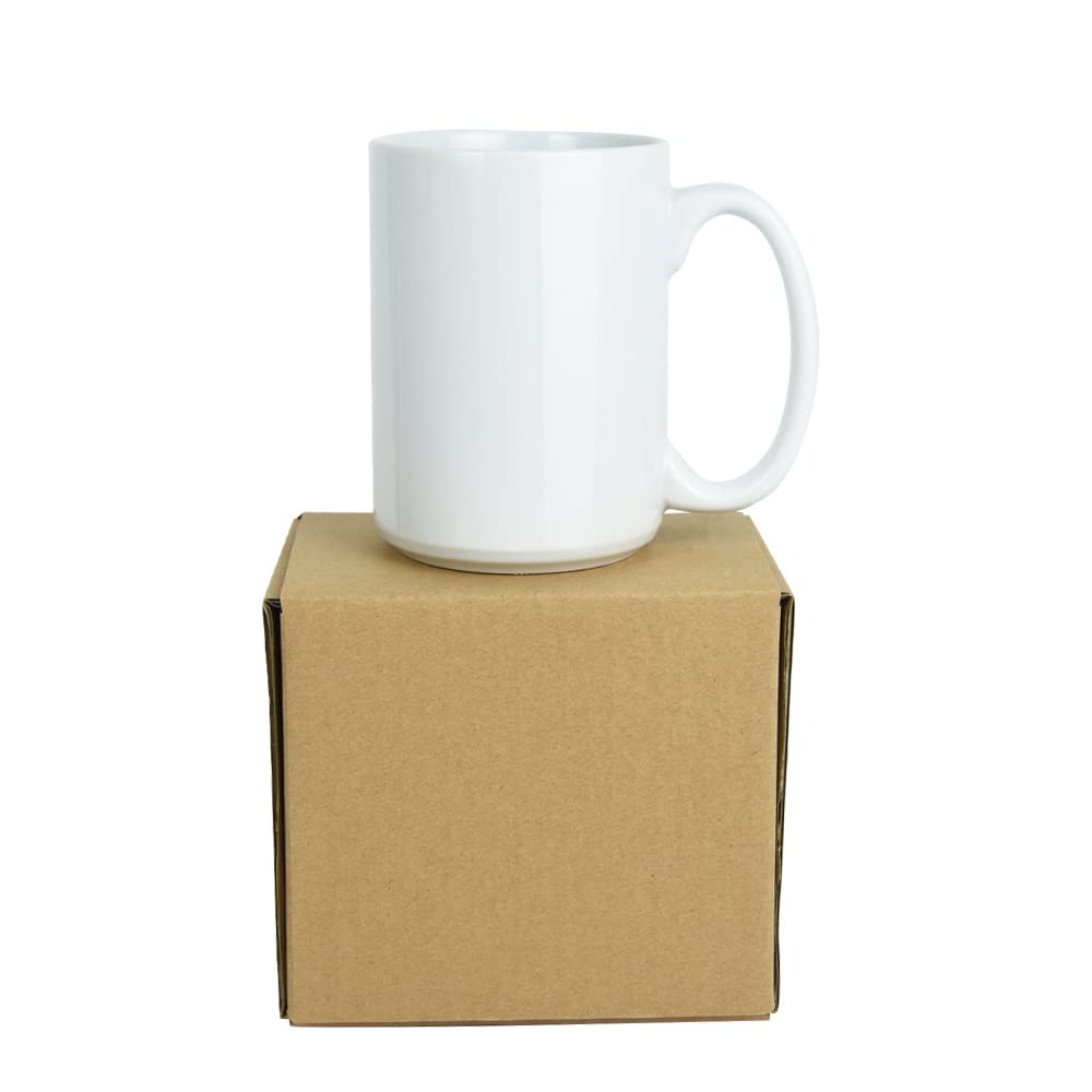 Tazas en blanco con revestimiento de sublimación de 15 onzas con caja de pedido por correo marrón, caja de 6 piezas