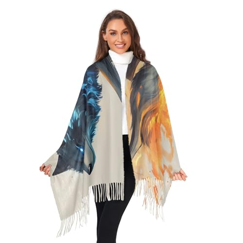 Wolf Fire Scarf for Women Pashmina Soft Cashmere Feel Scarf Tassel Shawl Scarf Wraps 86×30 IN