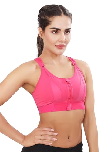 Image of Bella Voste Women Polyester Spandex High Impact Front Zip Sports Bra Fitness Criss Cross Back Crop Tops Tank Gym Yoga Workout, Size: M-5XL
