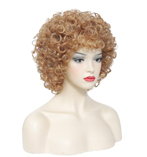 Image of Women's short curly wig, 70s disco style afro wig, wig for Halloween cosplay and parties (Strawberry Blonde)