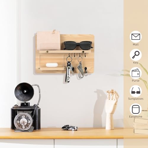 Wall-Shelf-for-Everyday-Essential-118x79-Pre-Assembled-Organizer-with-Key-Hook-Mail-Tray-Storage-Shelf-Easy-Install-Acrylic-Veneered-Design-for-Foyer-LivingRoom-Other-Home-Decor