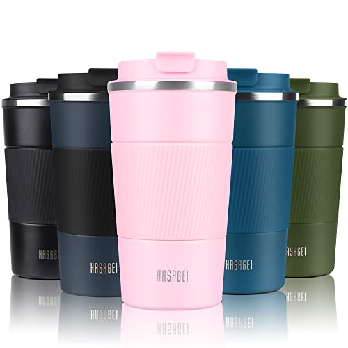 HASAGEI Taza de viaje, taza de café aislada con tapa a prueba de fugas, acero inoxidable con aislamiento al vacío para agua caliente y fría, café y té, 510 ml/380 ml (rosa, 380 ml)