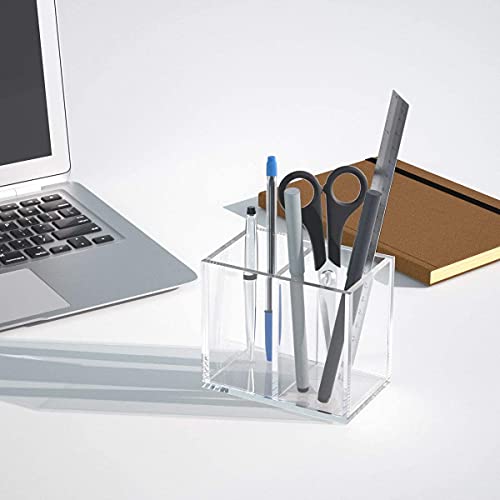 Image of NIUBEE Acrylic Pen Holder 2 Compartments, Clear Pencil Organizer Cup for Countertop Desk Accessory Storage