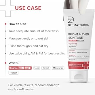 DERMATOUCH Bright & Even Skin Tone Face Wash | For Tan & Dark Spot Removal | For Even & Glowing Skin | For All Skin Types | For Both Men & Women - 150g