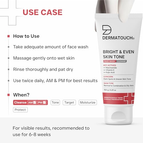 DERMATOUCH Bright & Even Skin Tone Face Wash | For Tan & Dark Spot Removal | For Even & Glowing Skin | For All Skin Types | For Both Men & Women - 150g