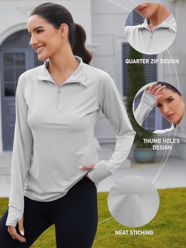 We1Fit-Womens-UPF-50-Sun-Shirts-Long-Sleeve-Quarter-Zip-Pullover-Lightweight-Hiking-Running-Workout-Tops