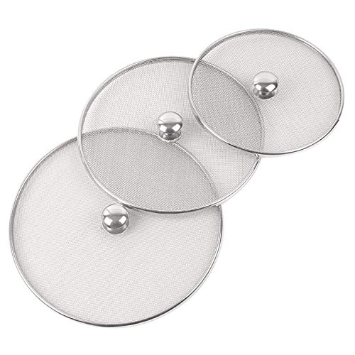 Image of Stainless Steel Mesh Food Cover Set, 20, 22, 25 cm Diameter (8, 9, 10 Inch), Splatter Screen Lids for Kitchen, Pack of 3
