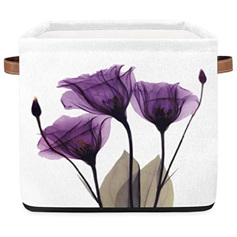 Storage Cube Bins Purple Spring Flower Floral Large Collapsible Storage Basket with Handle Decorative Storage Boxes for Toys Organizer Closet Shelf Nursery Kid Bedroom,13x13x13 Cover