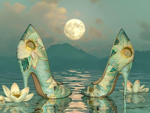 5D Diamond Painting Adultos Zapato Diamond Painting Niños Luna Cuadro Diamantes DIY Kit Manualidades Adultos 5D Strass Full Drill Round Completo Lienzos Bordado Decoración Hogar Regalo 120x80cm W-O412