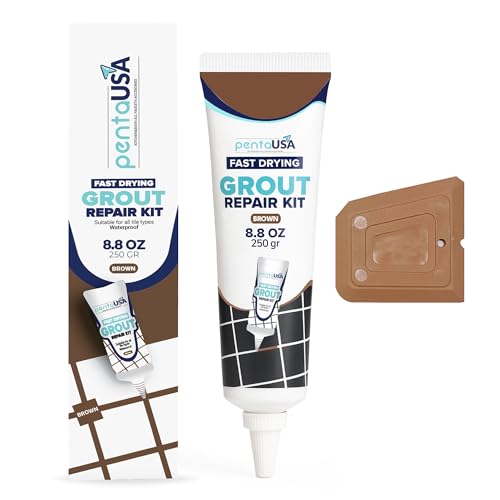 PentaUSA Brown Tile Grout Repair Kit - Premixed Grout Filler for Surface Cracks & Gaps, Ready to