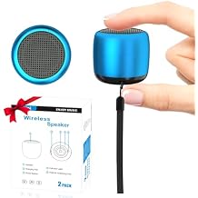2Pack Portable Mini Speaker, Bluetooth Tiny Speaker for Shower, Room, Bike, Rechargeable Battery, Built-in Microphone with Strap to Carry, Blue