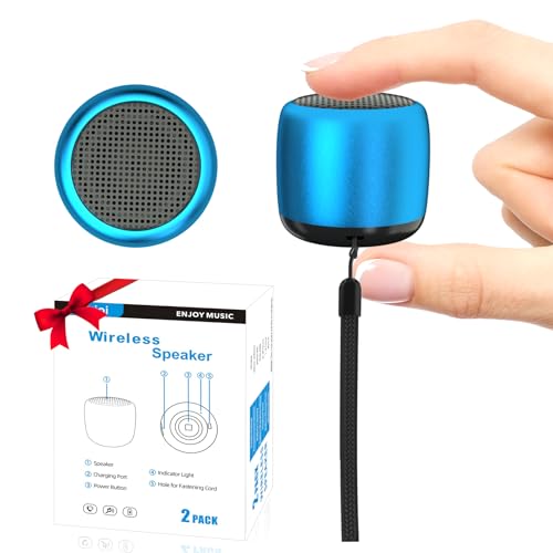 AUKSKY Paquete de 2 mini bocinas portátiles, mini bocina Bluetooth inalámbrica para ducha, habitación, bicicleta, batería recargable, micrófono integrado, bonito mini altavoz con correa para llevar,