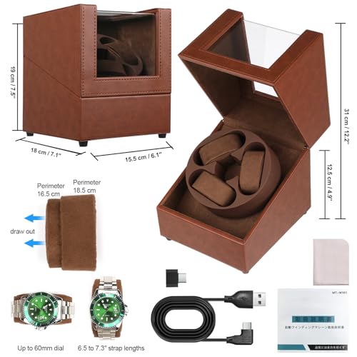 Image of J&T Technology Watch Winder for Automatic Watches,Automatic Watch Winder with LED Light,Rotating Watch Case with Japanese Quiet Motor,4 Rotation Modes,USB Type C