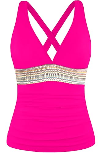 Image of Women's Halter Tankini Top V Neck Swim Top Tummy Control Bathing Suit