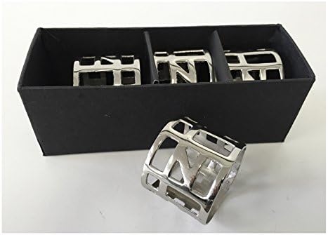 Alef Judaica Napkin Rings - Highly Polished Smooth Silver Flat Rings with Cutouts of Rectangles Squares and Triangles - Set of Four
