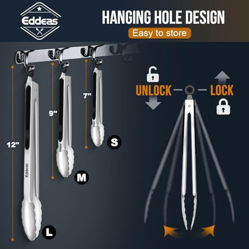 Kitchen Tongs - 9 inch Heavy Duty Food Tongs, Ergonomic Grip Superior Stainless Steel and Non-Slip Heat Resistant handle - Perfect for Cooking, Salad, Grilling, Barbecue,Dishwasher safe