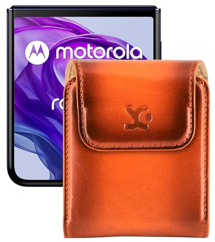 Suncase Leder Tasche kompatibel mit Motorola Razr 50 Ultra 5G Hülle Ledertasche Schutzhülle Hülle in Cognac