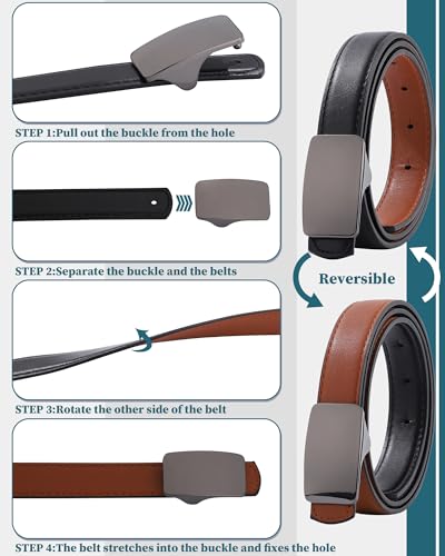 AWAYTR Boys Reversible Belt for Kids - Black and Brown PU Leather Dress Belts for School Uniform Jeans2