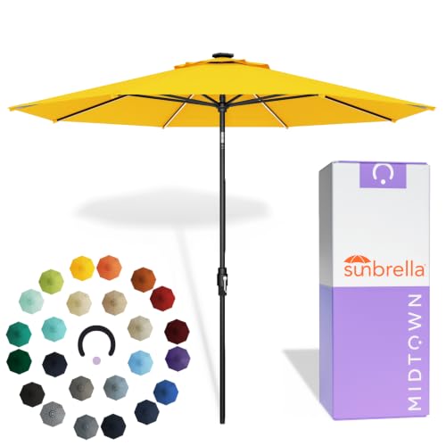 Image of Midtown Umbrellas LED Swilt - 8 Ft Solar LED Patio Umbrella, Yellow Canopy