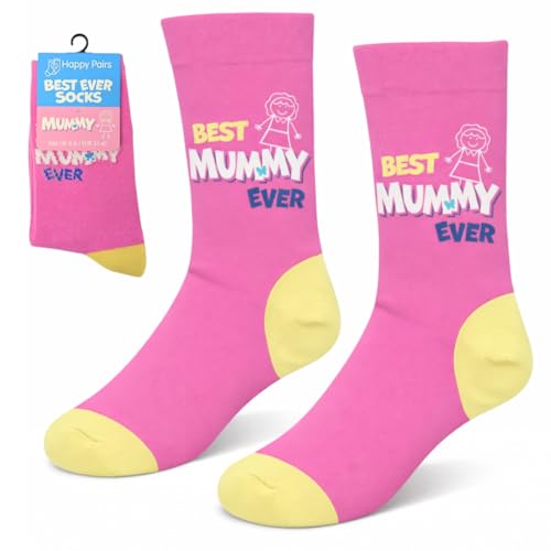 Happy Pairs Mummy Socks Womens Novelty Socks Size 4-8 Birthday Gift Best Mummy Ever Gift from Daughter Son Stocking Filler Present