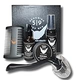 5 pc Ultimate beard grooming and growth kit- Wash, Grow and Shine with Style. Beard wash, Beard Balm, Growth and Shine OIL, Wooden Comb &amp; Derma roller. Gift Set for Him-Dad- husband. Stocking stuffers