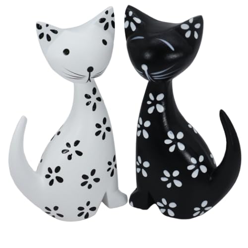 Estatuas de gato de madera decorativas modernas, 2 piezas miniatura 6