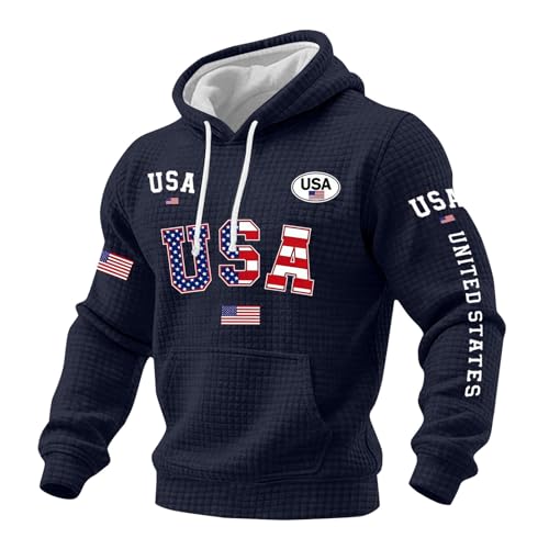 Sudadera con capucha UPF 50+ azul marino talla 3XL para hombre con diseño patriótico estadounidense