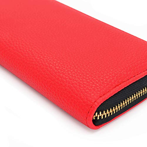 Premium Textured Vegan Pebble Leather Continental Zip Around Wallet, Red #TOP4