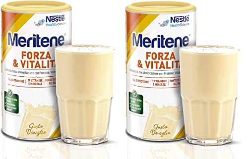 Meritene Forza & Vitalità gusto vaniglia,bevanda alimentare in polvere |Arricchito di Vitamine, Minerali e Proteine,Rafforza il tuo Sistema Immunitario e la Salute delle Ossa Barattolo da 2x270g