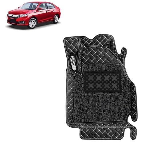Image of KINGSWAY Accessories Premium 7D Car Floor Mats Only Compatible with Honda Amaze (Manual Transmission) Year 2018 to 2020, Set of 3 Pcs, 100% Waterproof & Washable 7D Car Foot Mats, Classic Black