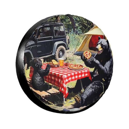 Image of Black Bears Family Camping Spare Tire Cover-Cute Funny Waterproof Universal Spare Wheel Tire Covers Fit for Rv SUV Truck Camper Travel Trailer Accessories,14 inch