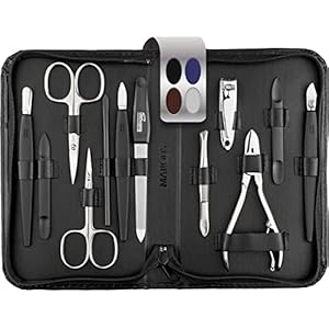 Solingen Mega 12-delige manicureset – nagelset voor dames en heren met alles wat je voor manicure en pedicure nodig hebt, in hoogwaardig etui van echt leer zwart