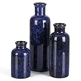Small Blue Ceramic Vase Set of 3, Boho Modern Flower Vase Room Decor, Farmhouse Decor, Vases for...