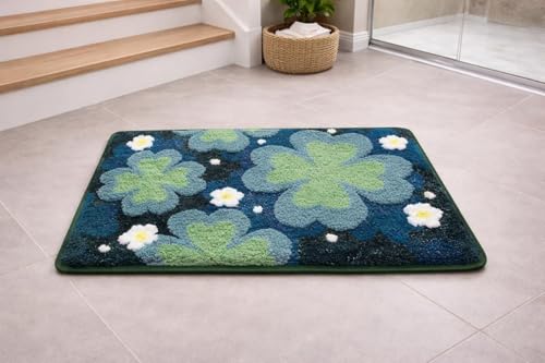 Image of Home Decor Multicolor Anti Skid Bath Mat for Bathroom, Anti Slip Bath mat, Non Slip Bath mat Door mat for Bathroom, Living Room Kitchen Bedroom (Blue & Green Flower Design)