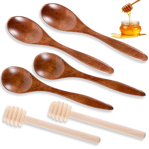 oruola 6 Stück Honiglöffel Holz,Holzlöffel Klein,Wooden Spoon,Löffel Holz,Natürlich Kleine Holzlöffel,Honigspirale Honey Sticks für...